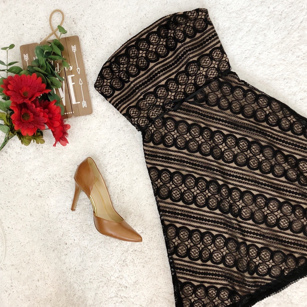 Ann Taylor Lace Strapless Dress A Line Black 0P